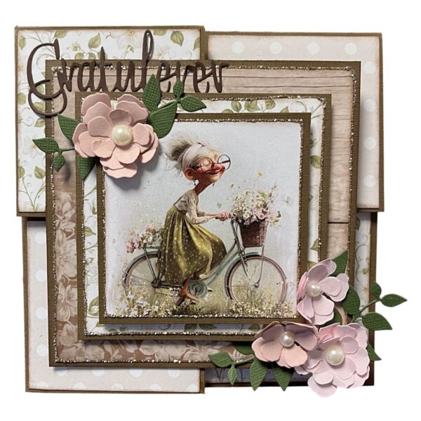 Kit 33 Kort med brettet hjørne - Dame på sykkel