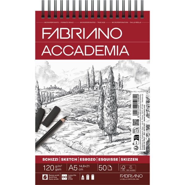 Fabriano Accademia Sketch Skisseblokk Spiral 120g A5 – 50ark