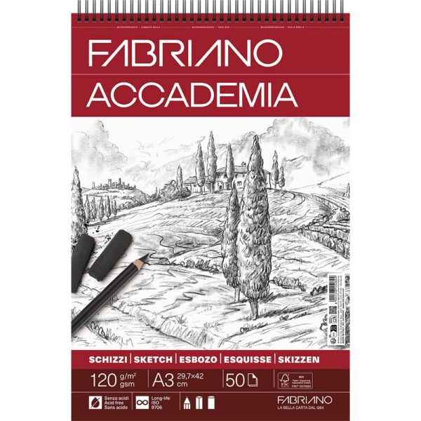 Fabriano Accademia Sketch Skisseblokk Spiral 120g A3 – 50ark