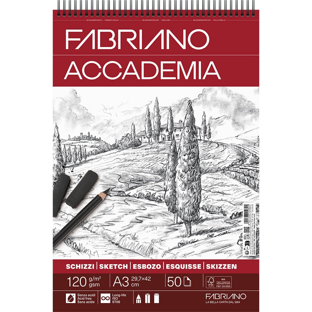 Fabriano Accademia Sketch Skisseblokk Spiral 120g A3 – 50ark - Bilde 1