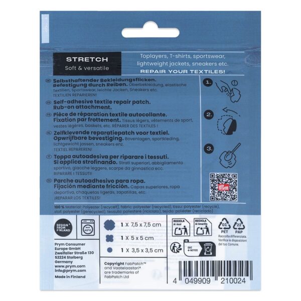 Prym  FabPatch Reparasjonslapp STRETCH – Marine – 3stk