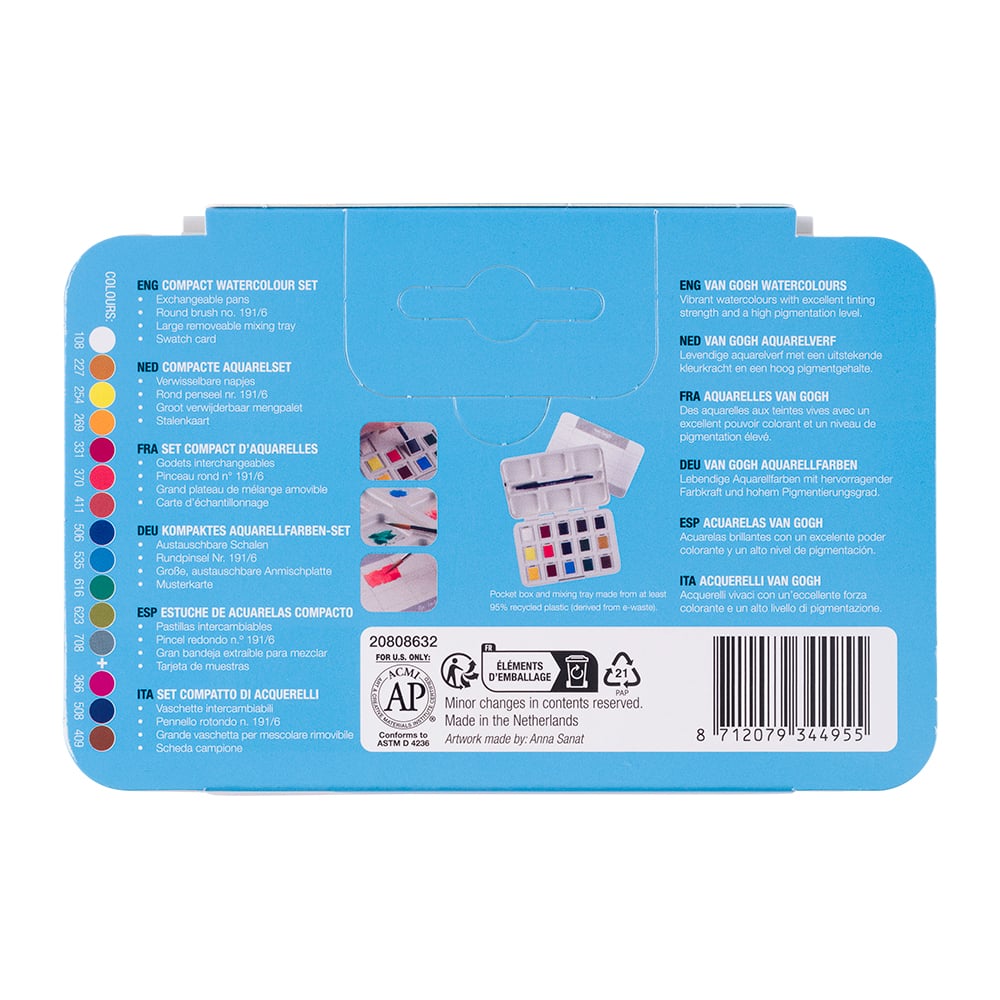 Van Gogh Akvarell Pocketbox Sett – 12+3 – Inkl pensel - Bilde 2