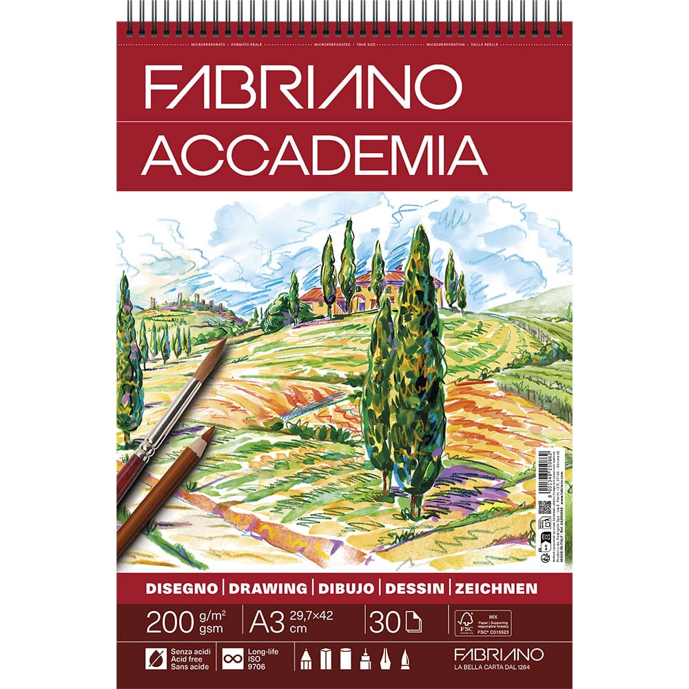 Fabriano Accademia Drawing Spiral 200g A3 – 30ark - Bilde 1