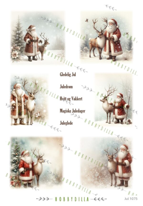 Motivark Jul 1075 M Vintage Nisse med Reinsdyr watermark