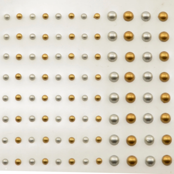 Vaessen Creative Selvklebende Halvperler 3mm&5mm Gull&Sølv Metallic 108stk