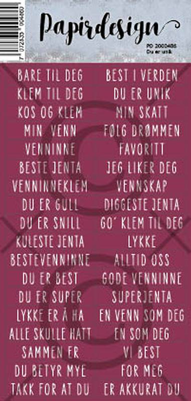 Papirdesign Klistremerke - Du er unik