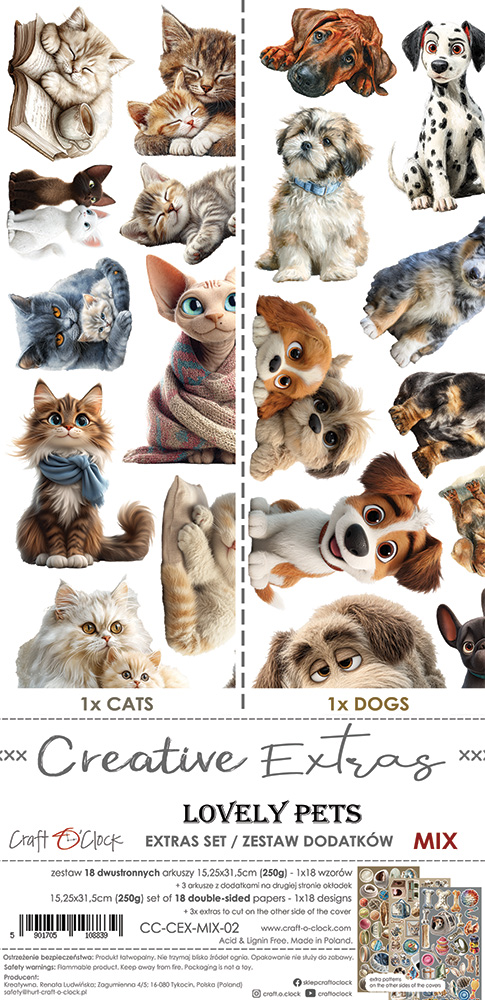 Craft O`Clock Lovely Pets Mix Sett med 18 stk Klippeark