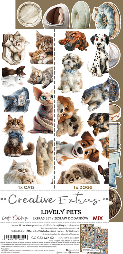 Craft O`Clock Lovely Pets Mix Sett med 18 stk Klippeark