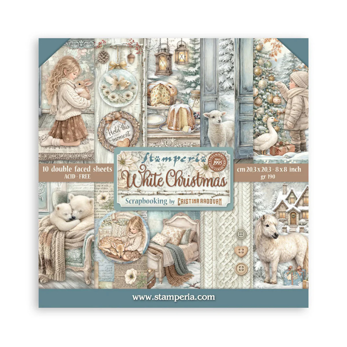 Stamperia White Christmas - 8”x8” blokk - Bilde 1