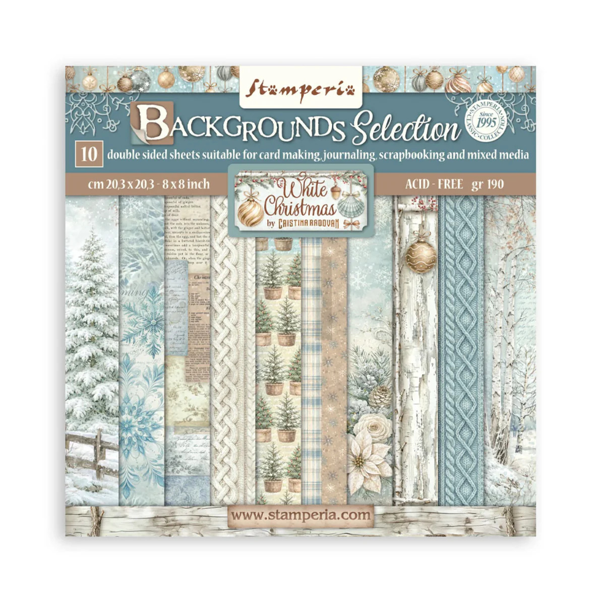 Stamperia White Christmas - 8”x8” bakgrunns blokk - Bilde 1