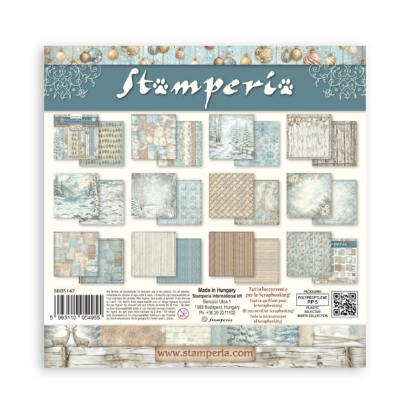Stamperia White Christmas - 8”x8” bakgrunns blokk