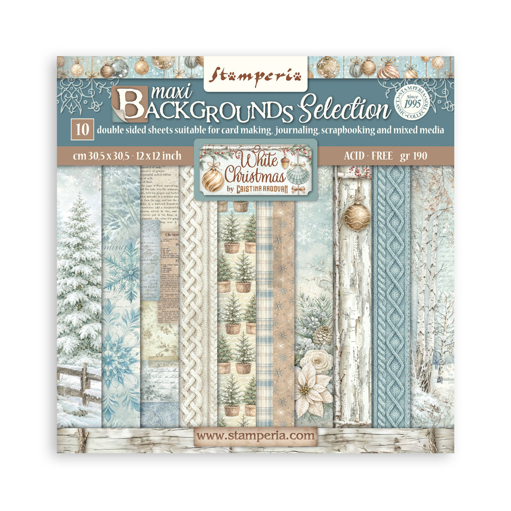 Stamperia White Christmas - Backgrounds 12x12 Blokk - Bilde 1