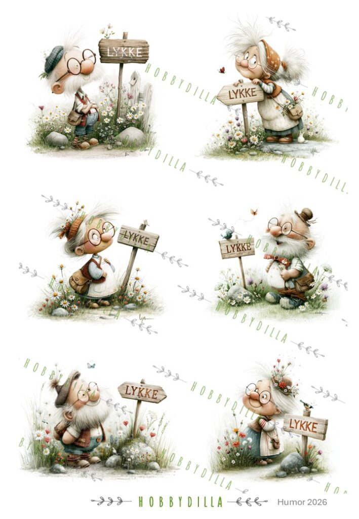 Motivark Humor 2026 M Gamle med lykkeskilt