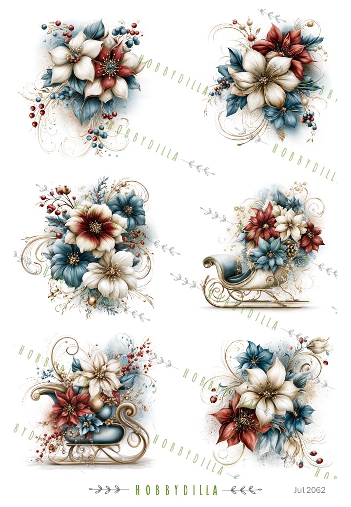 Motivark Jul 2062 M Juleblomster med Swirls og Slede - Bilde 1