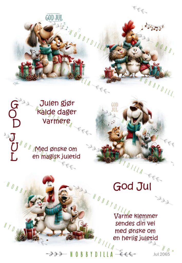 Motivark Jul 2065 M Dyr med Humor og Tekst