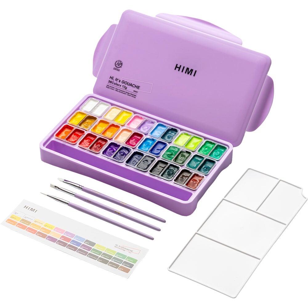 HIMI Twin Cup Gouache Sett 36stk + 3 pensler – Lilla - Bilde 1