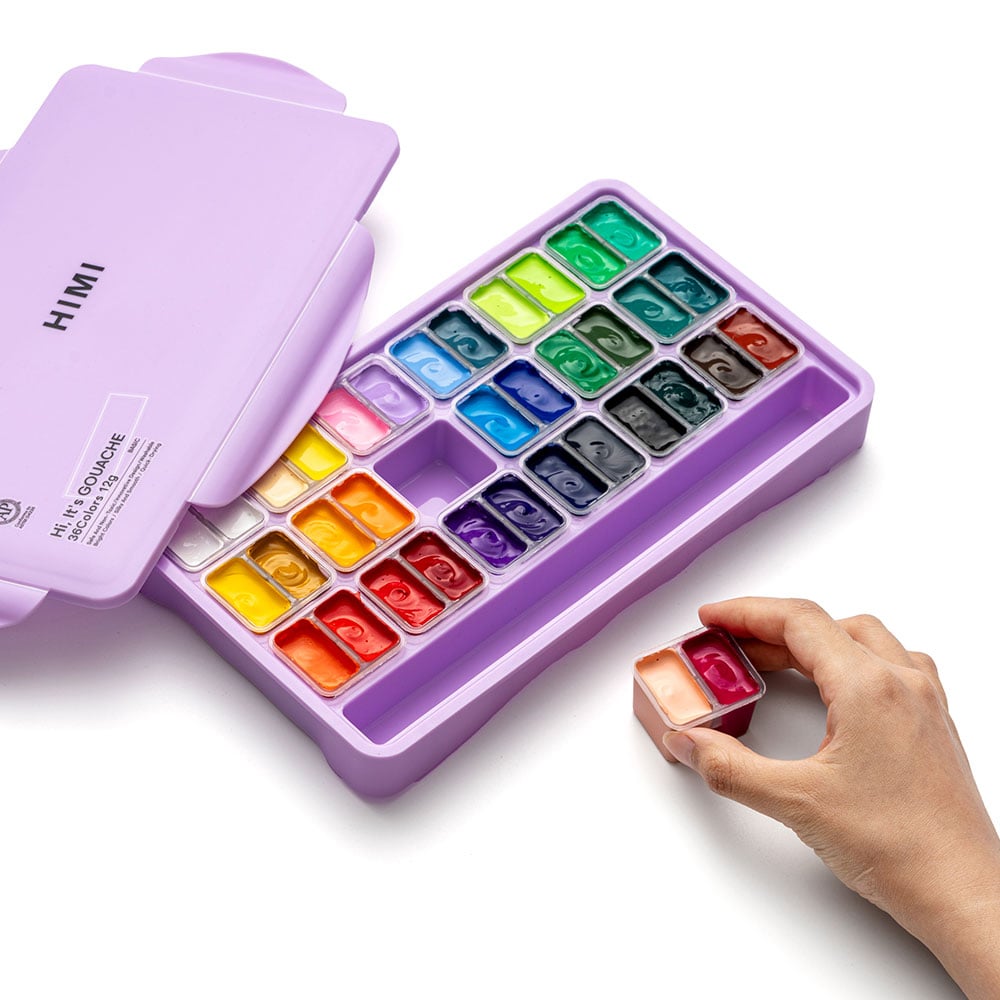 HIMI Twin Cup Gouache Sett 36stk + 3 pensler – Lilla - Bilde 5