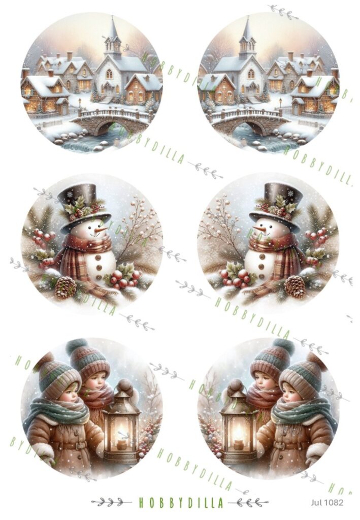 Rispapir A4 Jul 1082 Runde Julebilder i Bruntoner watermark