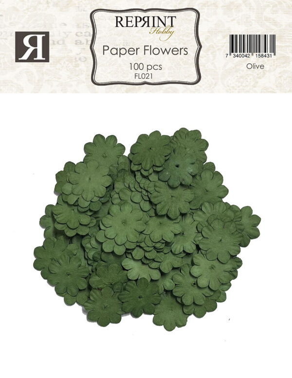 Reprint Mini Papirblomster 20 mm 100 stk Olive