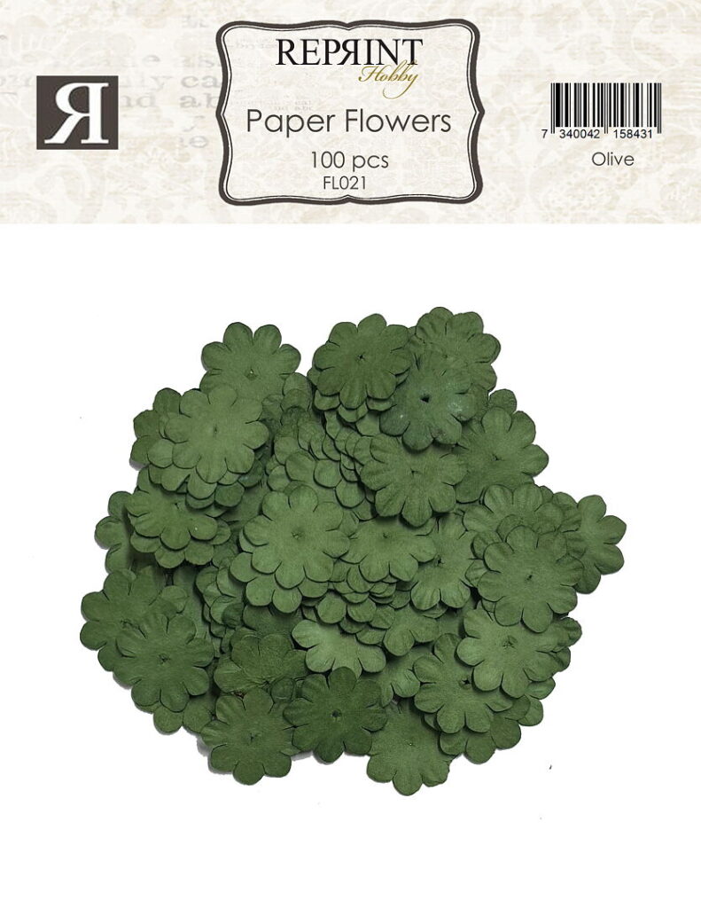 Reprint Mini Papirblomster 20 mm 100 stk Olive