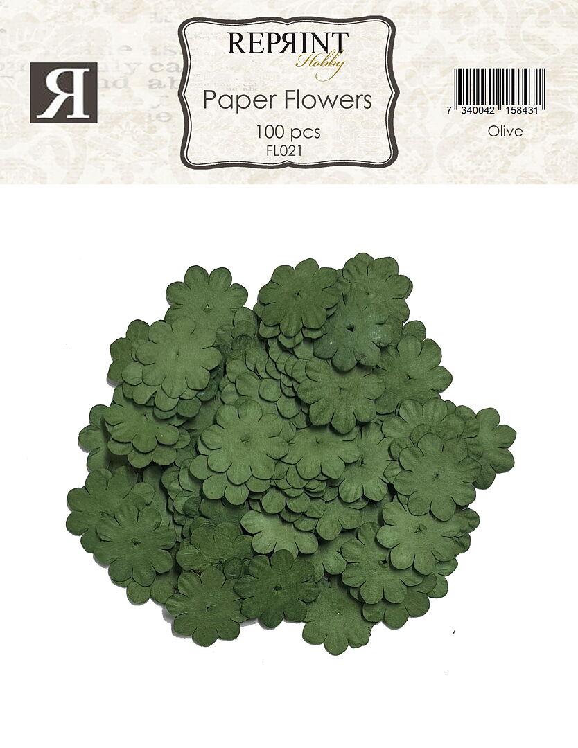 Reprint Mini Papirblomster 20 mm 100 stk Olive - Bilde 1