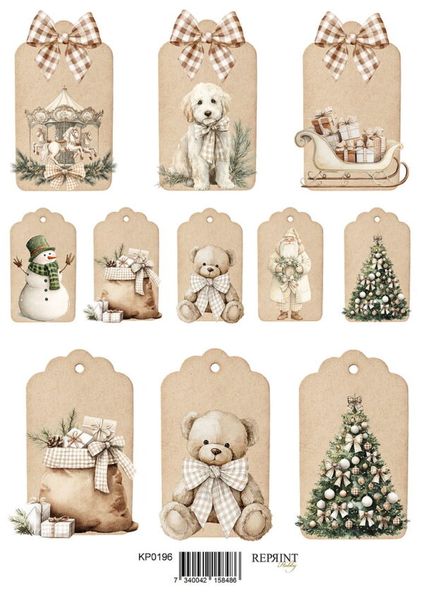 Reprint Cozy Christmas Tags KP0196 - A4 Klippeark