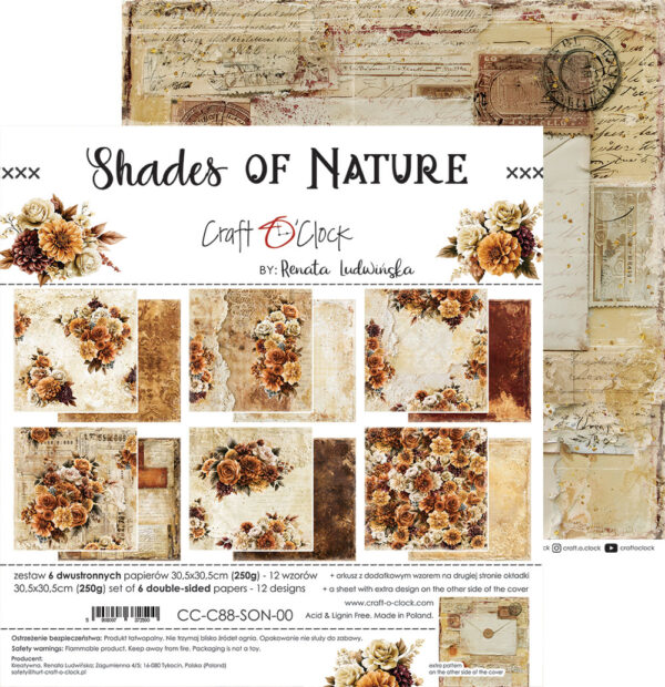 Craft O`Clock Shades Of Nature - a set of papers 12x12 Blokk
